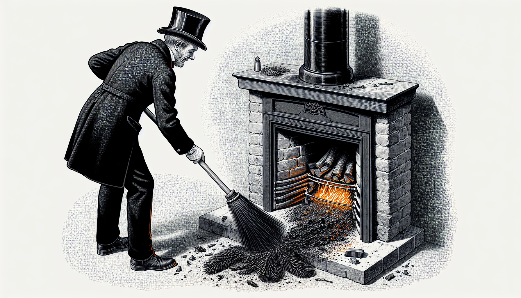 Illustration of chimney cleaning for fireplace safety