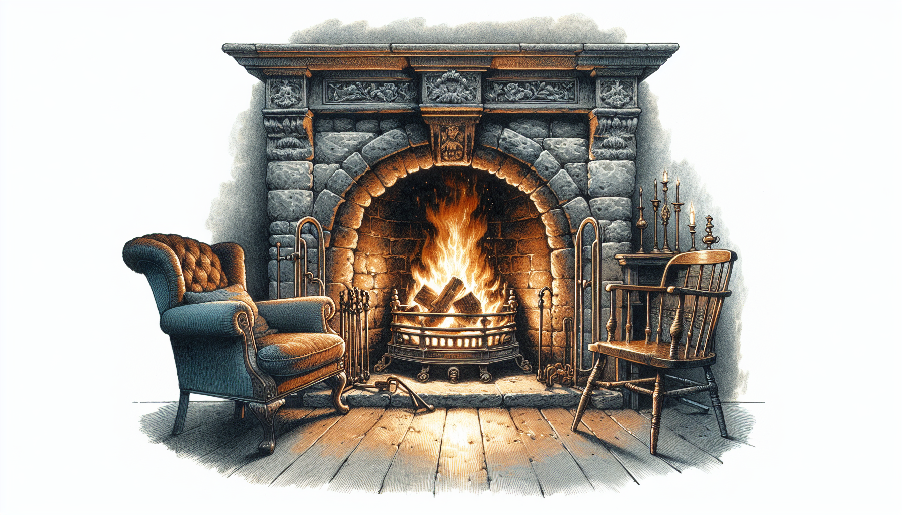 Illustration of an open fireplace design