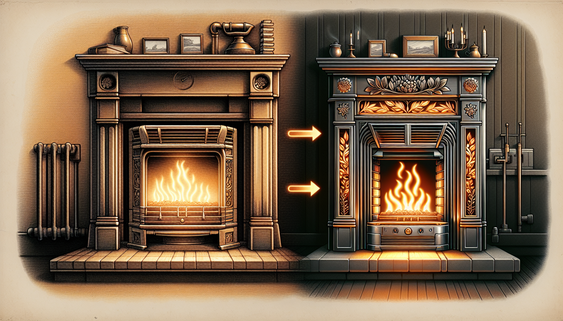 Illustration of fireplace insert retrofitting